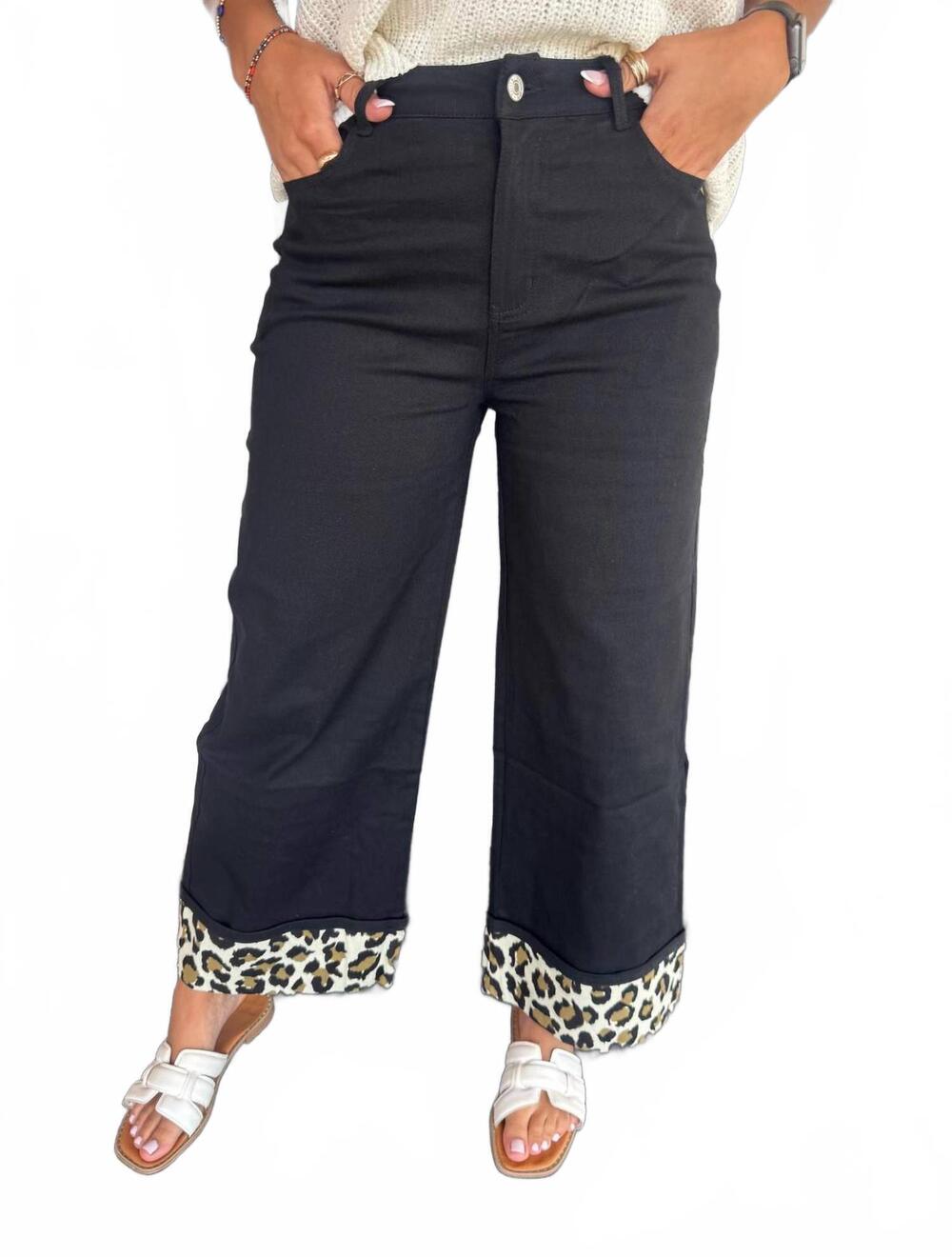 NEW ENTRO beatrice pants in black leopard
